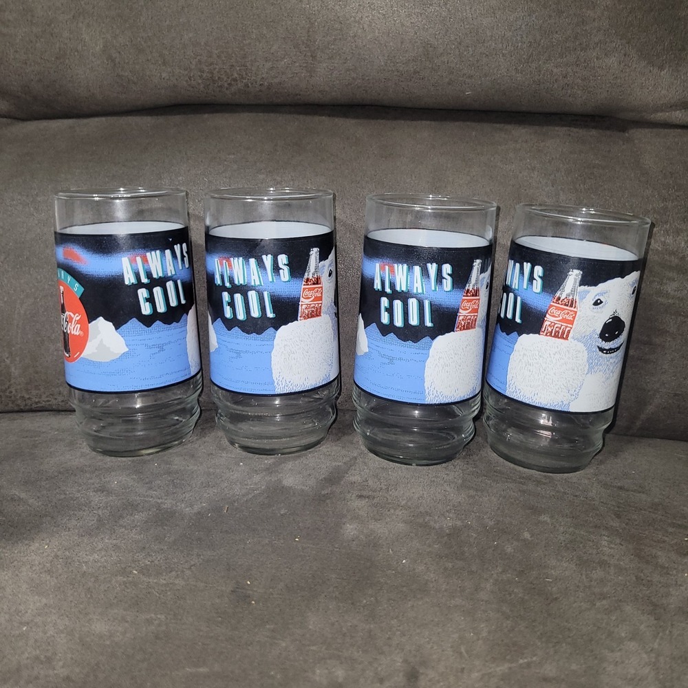 Vintage Coca Cola Always Cool Polar Bear Drinking Glasses Lot of 7